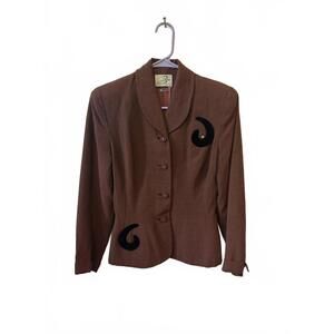 Vintage 40s Jeweled Button Velvet Applique Blazer